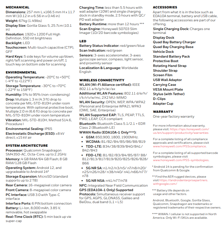 霍尼韋爾ScanPal EDA10A 10英寸平板電腦參數.png